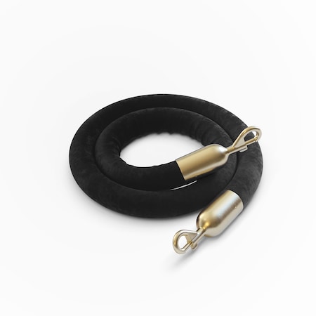 Montour Line Velvet Rope Black With Satin Brass Snap Ends 6ft.Cotton Core PVR150-60-BK-SE-SB